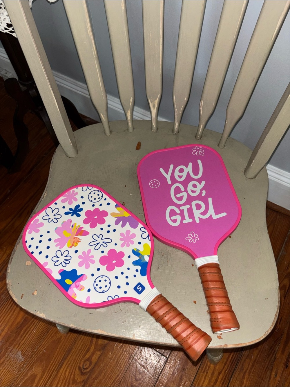 Kids Pink Floral Paddle Set - You Go, Girl Pickleball Paddles